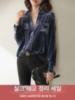 벨벳 여성용 셔츠 봄 가을 프랑스 기질 속옷 수출용 상의 디자인 틈새 고급 바텀 셔츠 - 이미지 4