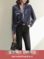 벨벳 여성용 셔츠 봄 가을 프랑스 기질 속옷 수출용 상의 디자인 틈새 고급 바텀 셔츠 - 이미지 5