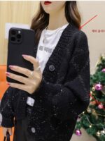 시원하고 세련된 두꺼운 스웨터 카디건 여성용 V넥 스팽글 헤비듀티 올매치 니트 스웨터 이너 코트 봄 가을 겨울 - 이미지 5