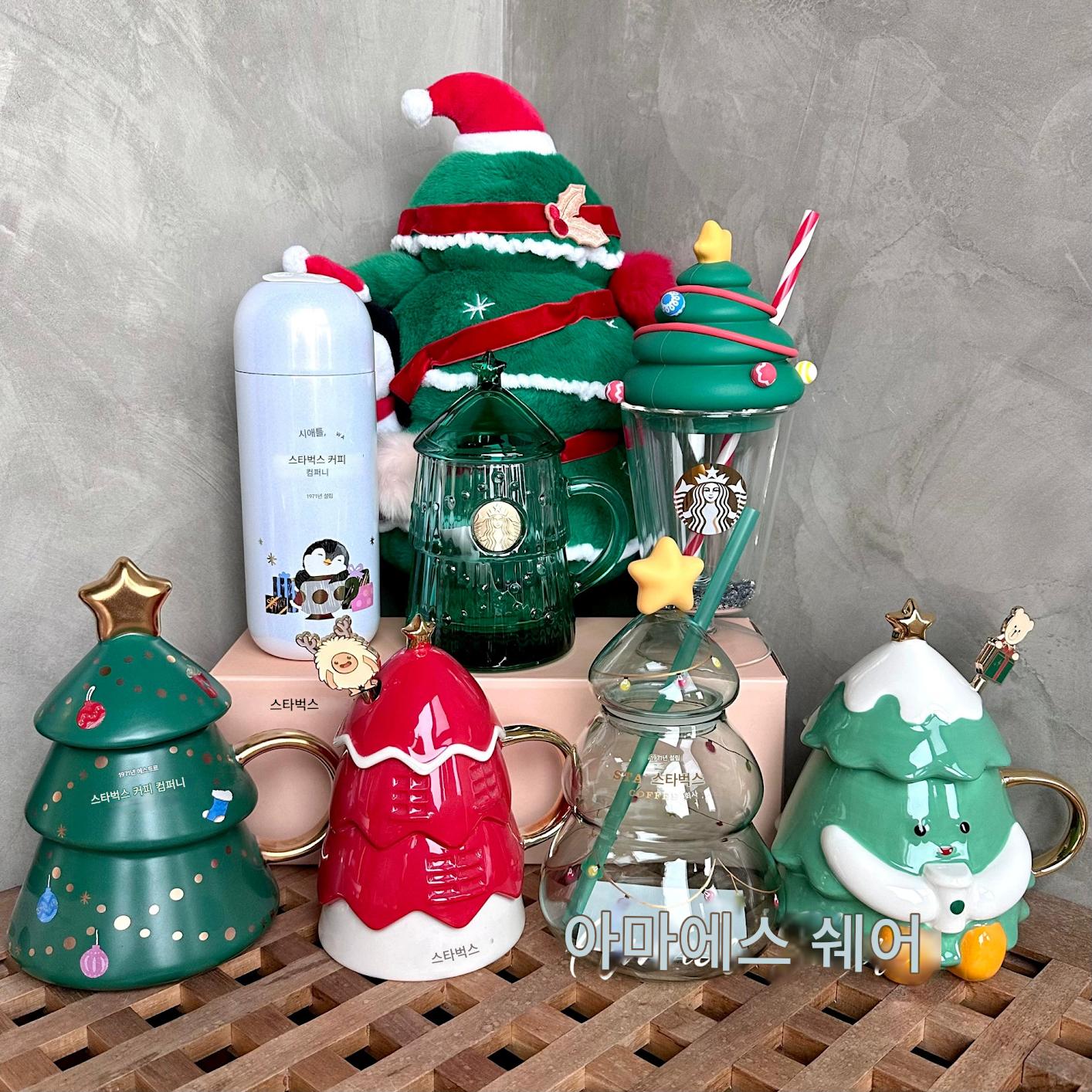 main_754902440479_0 스타벅스 컵 크리스마스 선물 한정판 그린 크리스마스 트리 축제 분위기 세라믹 컵 머그잔 - 이미지 1