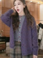 디자인 감각이 뛰어나고 캐주얼하면서도 활용도가 높은 싱글 브레스트 니트 가디건, 겨울 한국 스타일 레이지 스타일 슬림 울 스웨터 재킷 탑