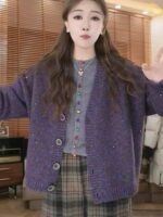 디자인 감각이 뛰어나고 캐주얼하면서도 활용도가 높은 싱글 브레스트 니트 가디건, 겨울 한국 스타일 레이지 스타일 슬림 울 스웨터 재킷 탑 - 이미지 2