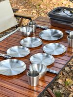 LTHW Travel Teng 야외 식기 휴대용 세트 캠핑용품 장비 피크닉 그릇, 접시, 컵, 젓가락 및 숟가락 304 스테인리스 스틸 - 이미지 3