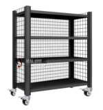 바퀴 달린 컨테이너가 있는 견고한 두꺼운 창고 보관 선반 그리드 이동식 랙 다층 홈 조정