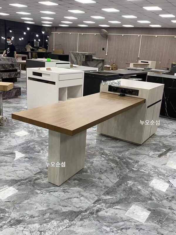 로그 스타일 록 보드 아일랜드 테이블 다이닝 테이블 통합 목재 그레인 록 보드 전위 바 테이블 트라버틴 록 보드 서프라이즈 스타일