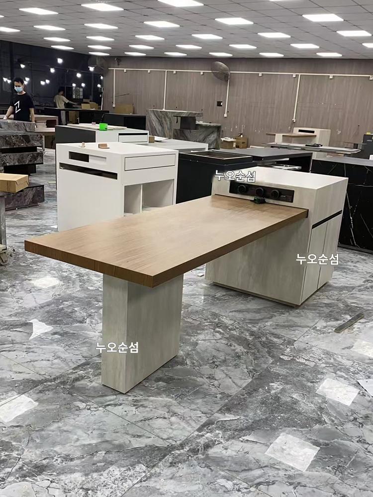 main_764612009380_0 로그 스타일 록 보드 아일랜드 테이블 다이닝 테이블 통합 목재 그레인 록 보드 전위 바 테이블 트라버틴 록 보드 서프라이즈 스타일 - 이미지 1