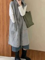 2024년 유럽 인기 하이엔드 스트라이프 니트 카디건 여성용 니치 시크 기질 후드 미디 길이 코트 - 이미지 2