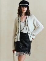 블랙니니/파인 쉬머 V넥 니트 가디건 재킷 탑 블랙 앤 화이트 캐미솔 스몰 샤넬 스타일 슈트 미우 시리즈 - 이미지 3