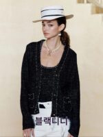 블랙니니/파인 쉬머 V넥 니트 가디건 재킷 탑 블랙 앤 화이트 캐미솔 스몰 샤넬 스타일 슈트 미우 시리즈 - 이미지 5