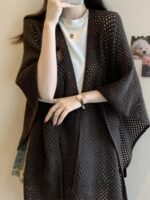 중공 니트 스웨터 케이프 숄 코트 여성 가을 ​​신상품 대형 팻 mm 롱 스카프 케이프 아우터웨어 카디건