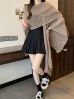 중공 니트 스웨터 케이프 숄 코트 여성 가을 ​​신상품 대형 팻 mm 롱 스카프 케이프 아우터웨어 카디건 - 이미지 4