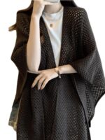 중공 니트 스웨터 케이프 숄 코트 여성 가을 ​​신상품 대형 팻 mm 롱 스카프 케이프 아우터웨어 카디건 - 이미지 5