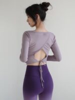 여성 요가 의류 상의 2024년 여름 신스타일 레이스업 긴팔 스포츠 블라우스 러닝 트레이닝 필라테스 피트니스 의류 - 이미지 2
