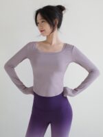 여성 요가 의류 상의 2024년 여름 신스타일 레이스업 긴팔 스포츠 블라우스 러닝 트레이닝 필라테스 피트니스 의류 - 이미지 3