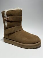 정품 UGG 여성용 밤색 대형 로고 드로스트링 미드 튜브 웜 스노우 부츠 1137074