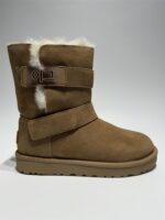 정품 UGG 여성용 밤색 대형 로고 드로스트링 미드 튜브 웜 스노우 부츠 1137074 - 이미지 2