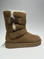 정품 UGG 여성용 밤색 대형 로고 드로스트링 미드 튜브 웜 스노우 부츠 1137074 - 이미지 3