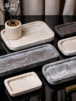 천연 노란색 트라버틴 트레이 장식 호텔 욕실 대리석 세면용품 현관 보석 아로마테라피 보관 트레이 - 이미지 2