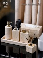 천연 노란색 트라버틴 트레이 장식 호텔 욕실 대리석 세면용품 현관 보석 아로마테라피 보관 트레이 - 이미지 5