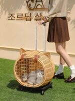 라탄 고양이 카트 트롤리 고양이 가방 휴대용 통기성 고양이 케이지 외출 상자 대형 공간 반려동물 유모차 - 이미지 2
