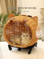 라탄 고양이 카트 트롤리 고양이 가방 휴대용 통기성 고양이 케이지 외출 상자 대형 공간 반려동물 유모차 - 이미지 3