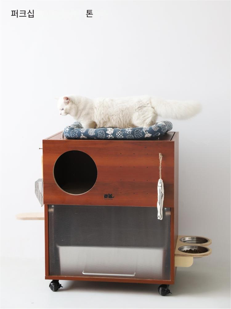 main_811998283779_0 PurrKnave 앤틱 고양이 화장실 2중 상단 입구 고양이 모래 캐비닛 탈취 및 모래 방지 대형 고양이 모래 상자 - 이미지 1
