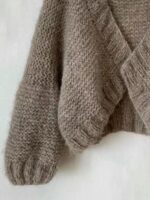 (재고 있음) 가을 겨울 느긋한 스타일 긴팔 스웨터 재킷 여성 브라운 V넥 시크 유니크 니트 카디건 탑 - 이미지 2