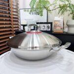 18/10 스테인리스 스틸 프라이팬 가정용 대형 두꺼운 이중 귀 코팅되지 않은 노스틱 둥근 바닥 프라이팬 대형 찜기 - 이미지 2