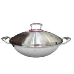 18/10 스테인리스 스틸 프라이팬 가정용 대형 두꺼운 이중 귀 코팅되지 않은 노스틱 둥근 바닥 프라이팬 대형 찜기 - 이미지 5