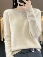 여성용 니트 캐시미어 바텀 스웨터, 새로운 가을, 겨울 대형 울 스웨터, 루즈하고 슬림한 스웨터 풀오버 탑 - 이미지 3