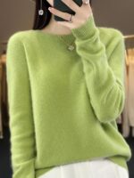 여성용 니트 캐시미어 바텀 스웨터, 새로운 가을, 겨울 대형 울 스웨터, 루즈하고 슬림한 스웨터 풀오버 탑 - 이미지 4