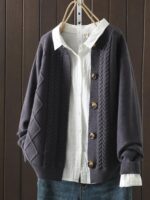 2025년 봄 가을 신상품 니트 가디건 여성 루즈한 기질 레이지 스타일 짧은 스웨터 재킷 라운드넥 소프트 탑 - 이미지 4