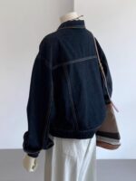 여성용 다크 블루 레트로 작업복 데님 재킷 봄 가을 캐주얼 포켓 디자인 소형 숏 재킷 탑 - 이미지 5