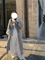 레이지 라지 라펠 미디 길이 울 니트 가디건 여성 두꺼워진 가을 겨울 신상품 하이 칼라 루즈 코트 - 이미지 4