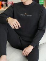 Hengyuanxiang 겨울 플리스 안감 두꺼운 남성용 보온 속옷 세트 - 미드넥이 있는 방한 가을 옷과 바지 - 이미지 2