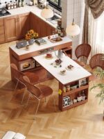 아일랜드 테이블 접이식 통합 앤틱 스타일 소형 아파트 T자형 다기능 솔리드 우드 회전 바