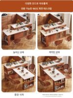 아일랜드 테이블 접이식 통합 앤틱 스타일 소형 아파트 T자형 다기능 솔리드 우드 회전 바 - 이미지 3