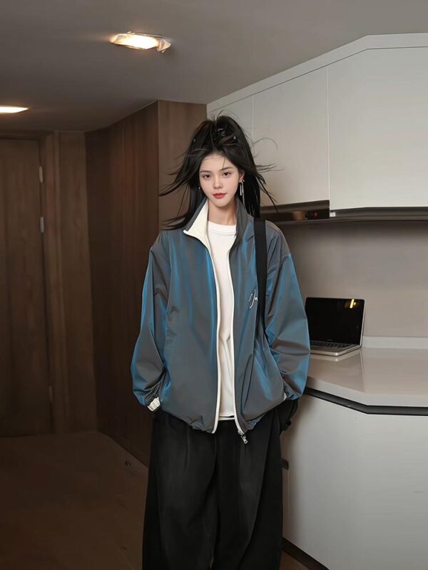 그라데이션 컬러 양면 재킷 남성 가을 스탠드업 칼라 아메리칸 재킷 코튼 의류 디자인 커플 소프트 쉘 어썰트 코튼 코트