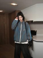 그라데이션 컬러 양면 재킷 남성 가을 스탠드업 칼라 아메리칸 재킷 코튼 의류 디자인 커플 소프트 쉘 어썰트 코튼 코트 - 이미지 2