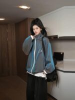 그라데이션 컬러 양면 재킷 남성 가을 스탠드업 칼라 아메리칸 재킷 코튼 의류 디자인 커플 소프트 쉘 어썰트 코튼 코트 - 이미지 4