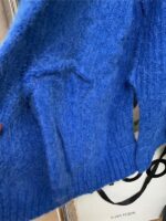 큰 사이즈 뚱뚱한 여자 중간 길이 파란색 스웨터 여성 코트 2025 봄 느슨한 게으른 니트 카디건 겉옷 - 이미지 4