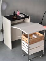 중고 솔리드 우드 접이식 테이블 다기능 직사각형 보이지 않는 침대 옆 탁자 이동식 카트 서재 사무실 책상