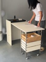 중고 솔리드 우드 접이식 테이블 다기능 직사각형 보이지 않는 침대 옆 탁자 이동식 카트 서재 사무실 책상 - 이미지 4