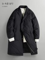 남성용 눈송이 중간 길이 셔츠 칼라 정장 스타일 다운 재킷, 2025년 겨울 신상품 패션 비즈니스 재킷 - 이미지 2