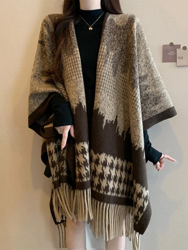 아우터 웨어 숄 케이프 스웨터 코트 여성 봄 가을 2025 대형 팻 mm 고급 루즈 레트로 태슬 탑