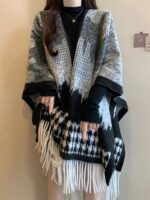 아우터 웨어 숄 케이프 스웨터 코트 여성 봄 가을 2025 대형 팻 mm 고급 루즈 레트로 태슬 탑 - 이미지 2