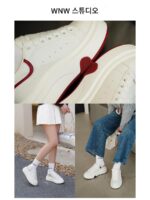 안팎 정품가죽 ~ 퀸즈 두꺼운 밑창 키높이 맥퀸 화이트 슈즈 2025 봄 가을 레트로 캐주얼 스포츠화 - 이미지 4