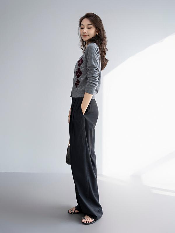 춘원 소량 봄 MD 여성 울 카디건 니트 스웨터 짧은 다이아몬드 패턴 영국 대학 스타일 폴로 셔츠