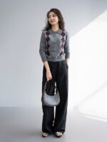 춘원 소량 봄 MD 여성 울 카디건 니트 스웨터 짧은 다이아몬드 패턴 영국 대학 스타일 폴로 셔츠 - 이미지 2