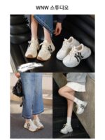 안팎 정품 가죽 ~ 퀸즈 두꺼운 밑창 아빠화 여성용 2025년 신상 봄 키높이 흰색화 캐주얼 운동화 - 이미지 4